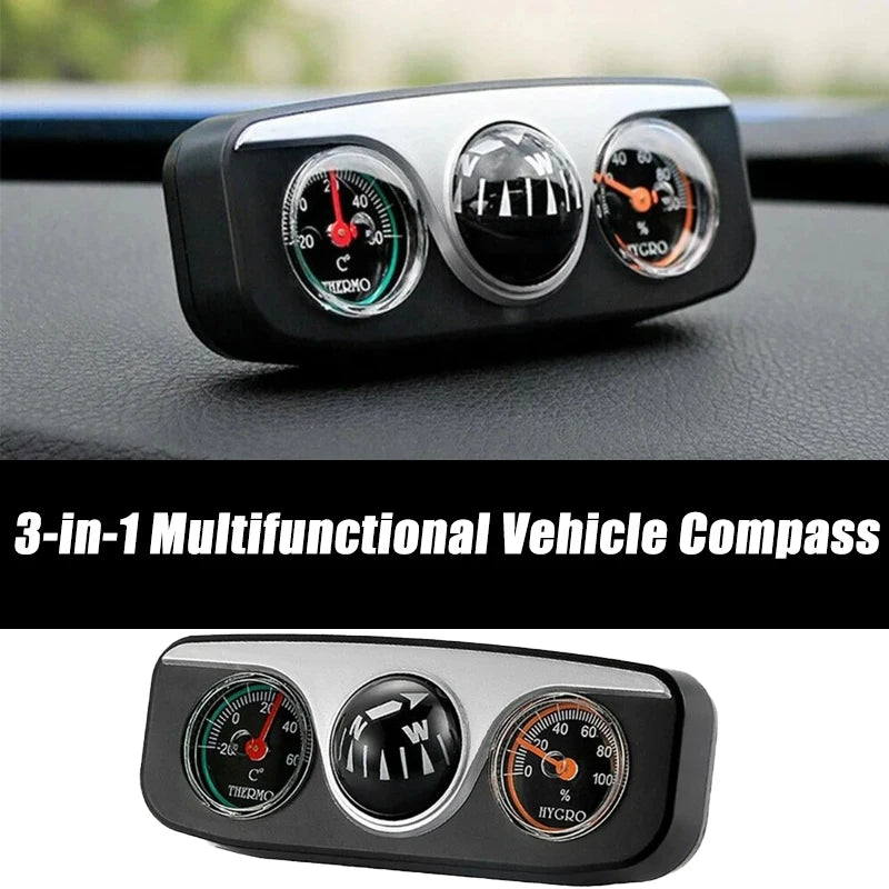 3-in-1 Multifunctional Vehicle Compass, High Precision, with Thermometer ABS Adhesive Navigation Ball for Ships, Vehicle Tools