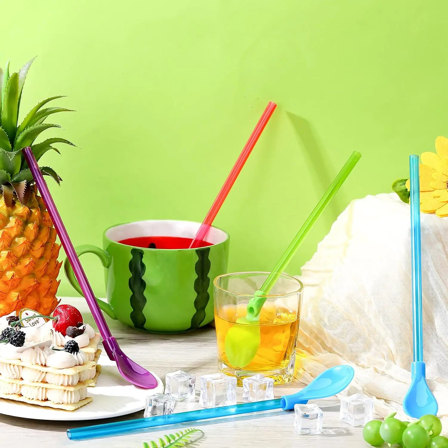 Snow Cone Spoon Straws Long Milkshake Straws for Drinking Snow Cone Ice Cream Coffee Kitchen Stirring Utensil Supplies