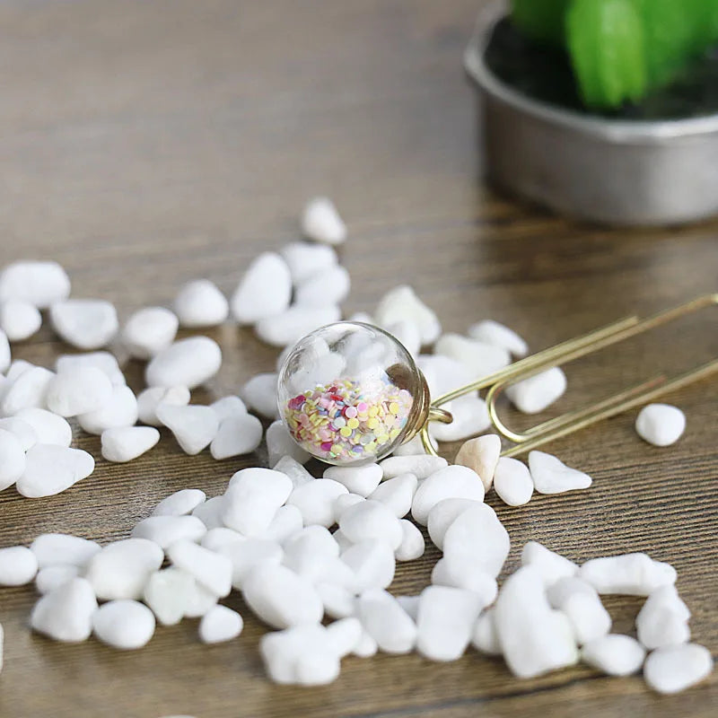 5 Pcs/Set Quicksand Crystal Ball Paper Clip DIY Metal Notes Letter File Binder Clips Bookmarks Office Desktop Storage Stationery