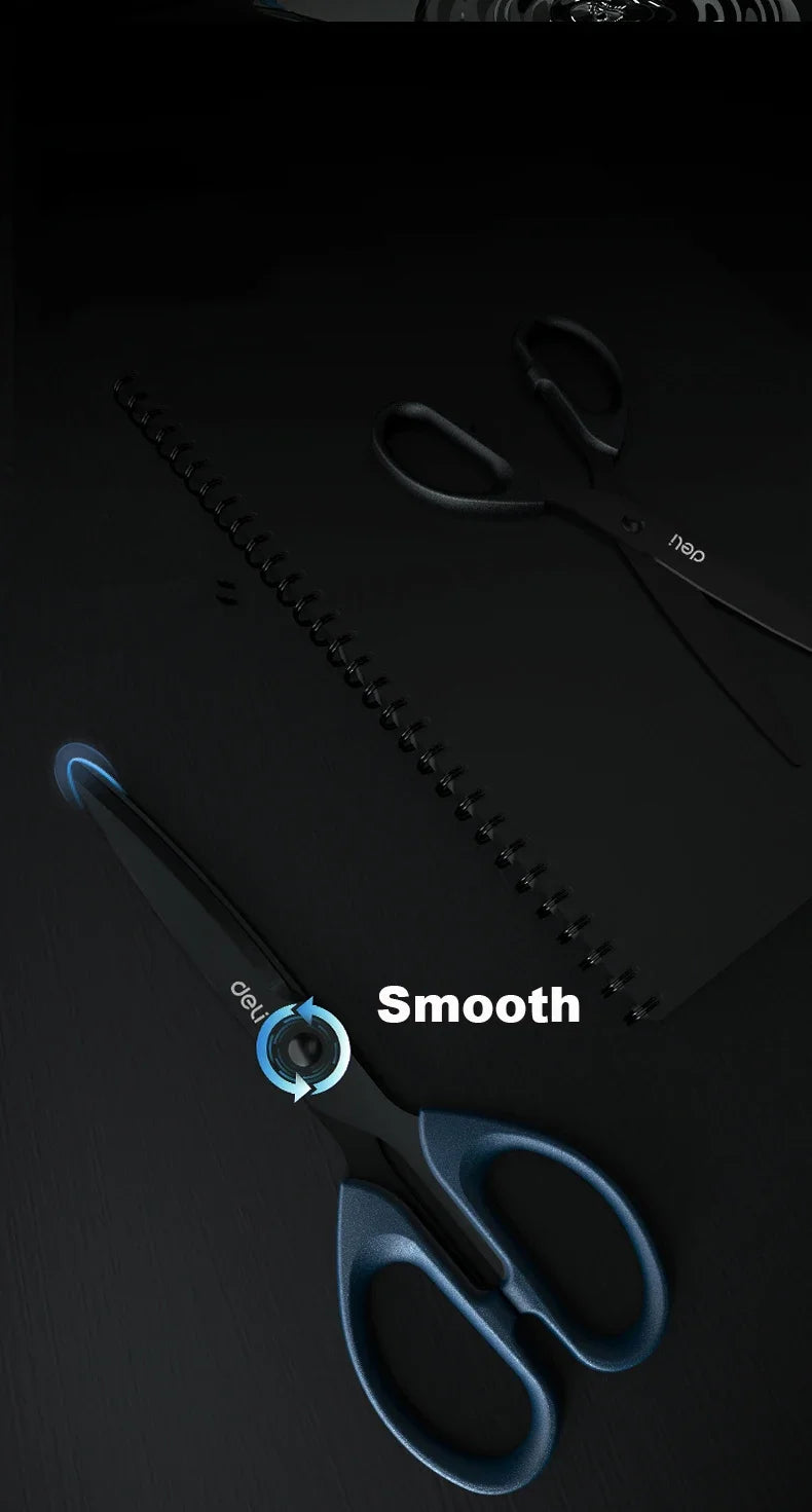 1/2pcs Deli Black Blade Scissors Stationery 180mm 7 Inch Stainless Steel Anti-Rust Sharp Office Home School Craft Cutting Tool