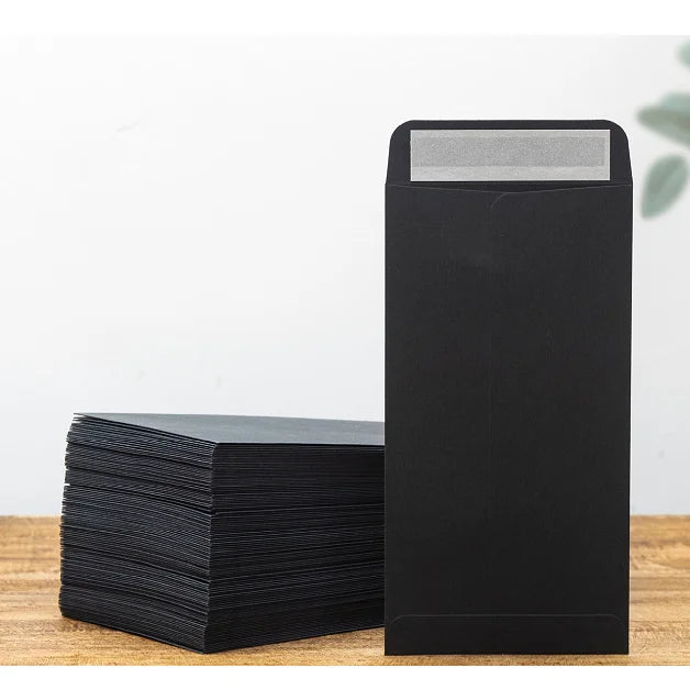 50pcs 8.9x16.5cm Black Paper Envelopes for Cash Banknote Small Change Storage Packaging Seal Bag Document Wedding Invitation Bag