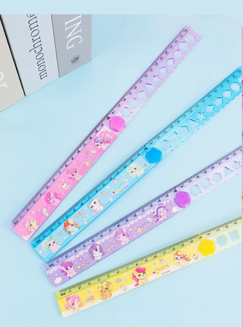 2Pcs Random 30cm Multi functional Foldable Ruler for Student Drawing Pattern Ruler