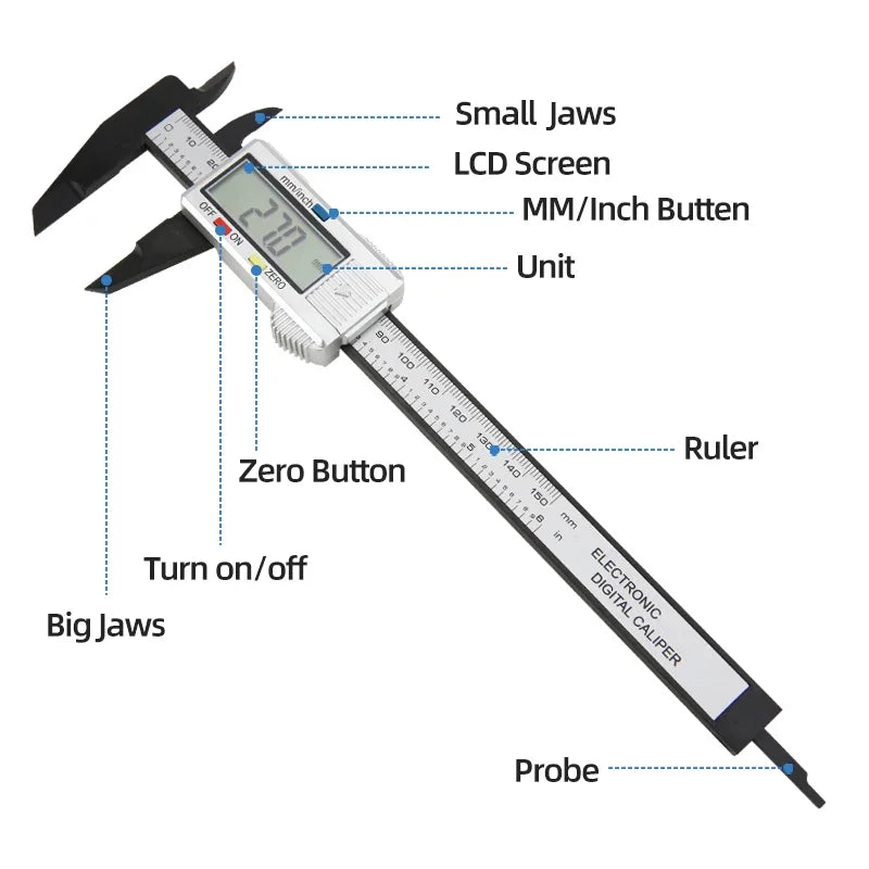 Digital Vernier Caliper Plastic Pachometer Digital Ruler Carpentry Tool Caliber Measuring Tool Digital Caliper Depth Gauge
