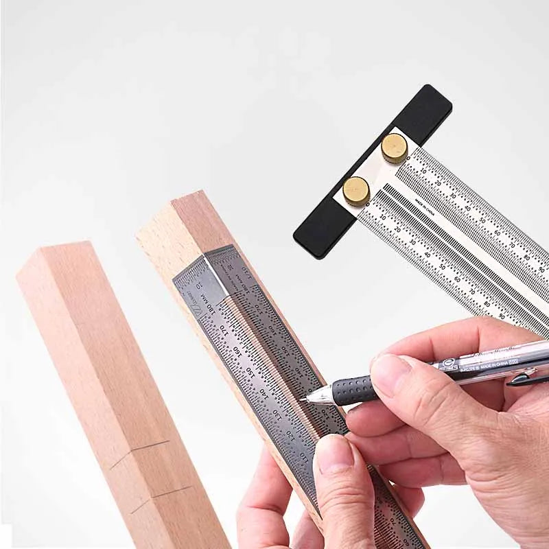 Precision Marking T-Rule, Stainless Steel T Type Hole Ruler Scribing Gauge Marking Measuring Tool Woodwork  200mm/300mm/400mm