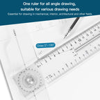 2/1pcs Multifunction Rotatable T-Square Ruler 4mm Thicken Plastic Math Line Circular Transparent Folding Geometric Drawing Ruler