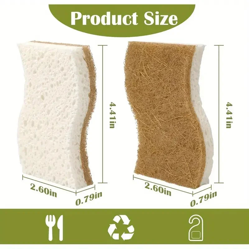1/6/12Pcs Natural Kitchen Sponge Cellulose and Coconut Scrubber for Dishes Pack of Household Cleaning Sponges White