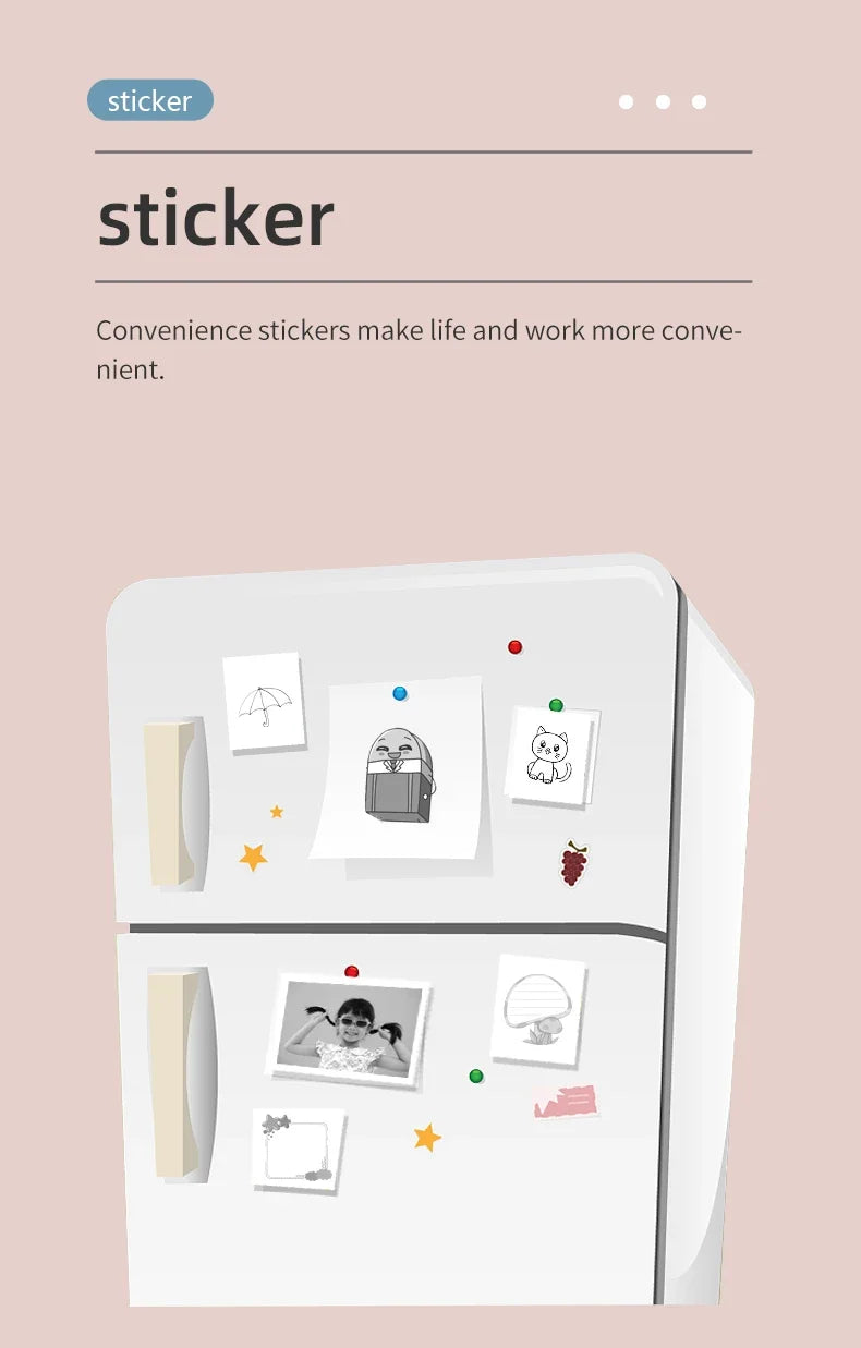 Mini Portabl Printer Inkless Sticker Maker, Free Cut Small Pocket Printer, Portable Thermal Printer for Photo Journal Notes Memo