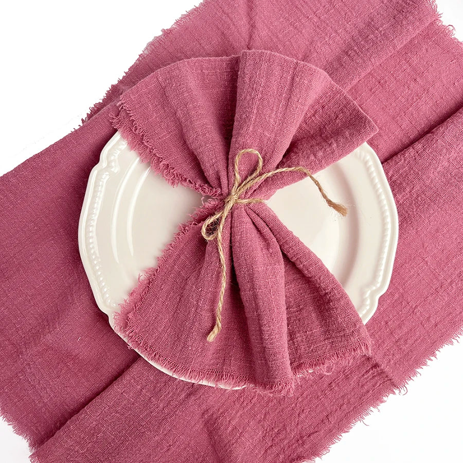 10pcs 32x32cm Gauze Cotton Wedding Napkins Reusable Green Trim Tea Towel Rustic Retro Burrs Napkins for Party Table Decoration