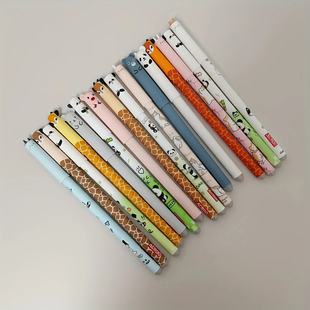 10-Pack of Erasable Pens with Random Designs, Blue Ink, Cute Bear Erasable Pens, Animal Erasable Gel Pens, Cartoon-Themed Erasable Pens for Students, Thermal Erasable Pens, Stationery with Smooth Writing