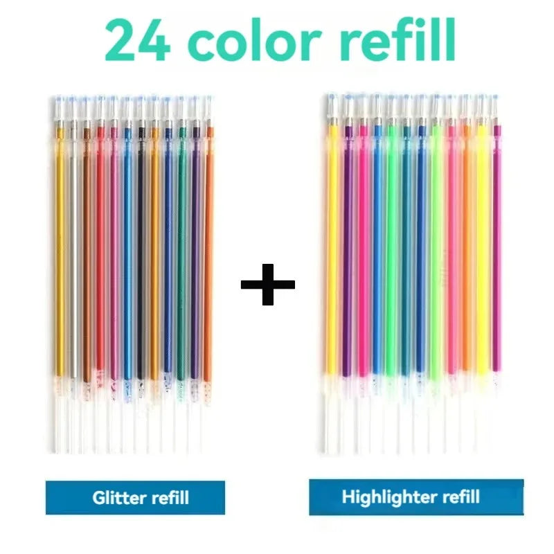 12-100pcs Glitter Pen Refills Set Flash Multicolor Gel Pen Refill Core DIY Art Writing Painting Graffiti Pen Refills Supplies