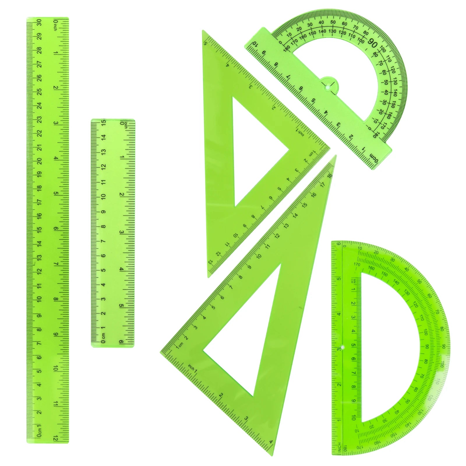 30cm Ruler Set - 6-Piece Measuring and Drawing Kit with Straight Ruler, Protractor, and Triangle Set