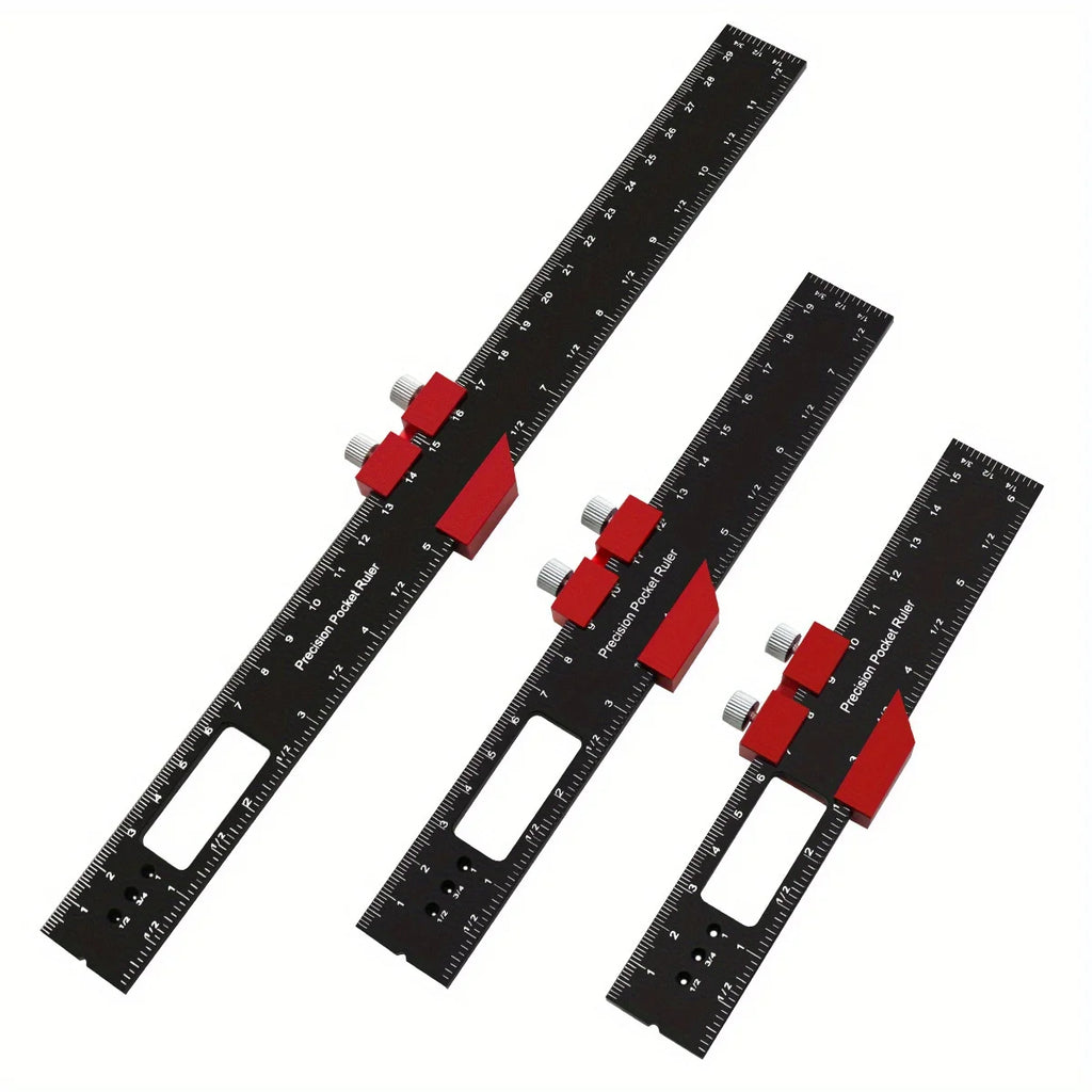 Woodworking Pocket Ruler Aluminum Alloy T-Type Scribing Square Layout Tool,  Accurate Slide Ruler Inch And Metric Measurements