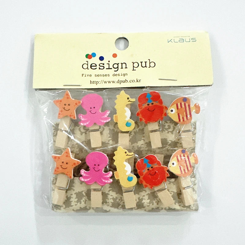 10 Pcs/Lot Creative Cartoon Animal Wooden Clip With Hemp Rope Photo Paper Clothespin Craft Clips Party Decoration Clip