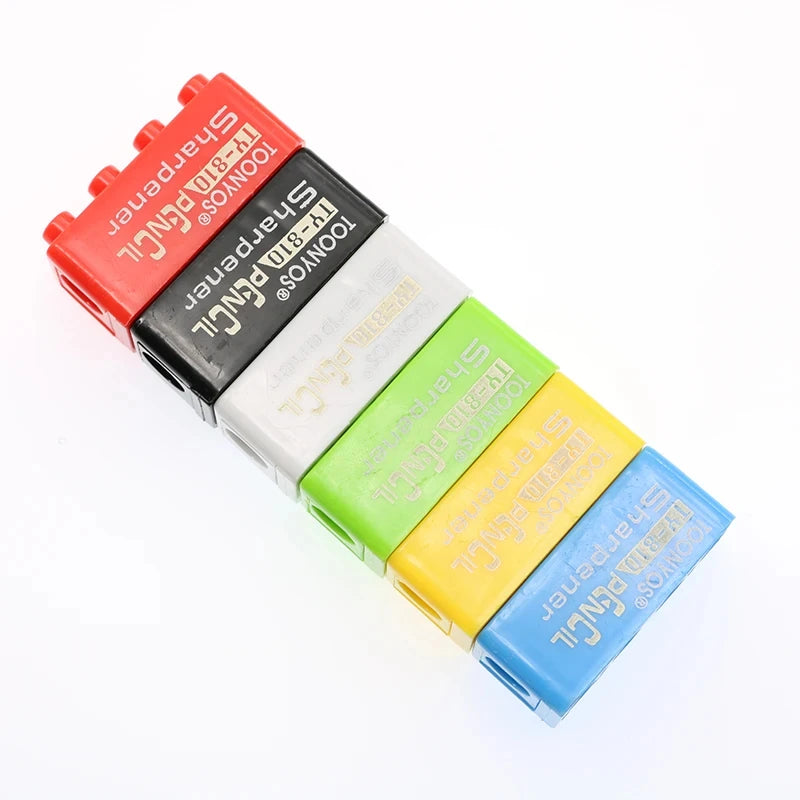 Cartoon Plastic Building Blocks Pencil Sharpener 5/50pcs Set for Children Office School Stationery Supplies Random Selection
