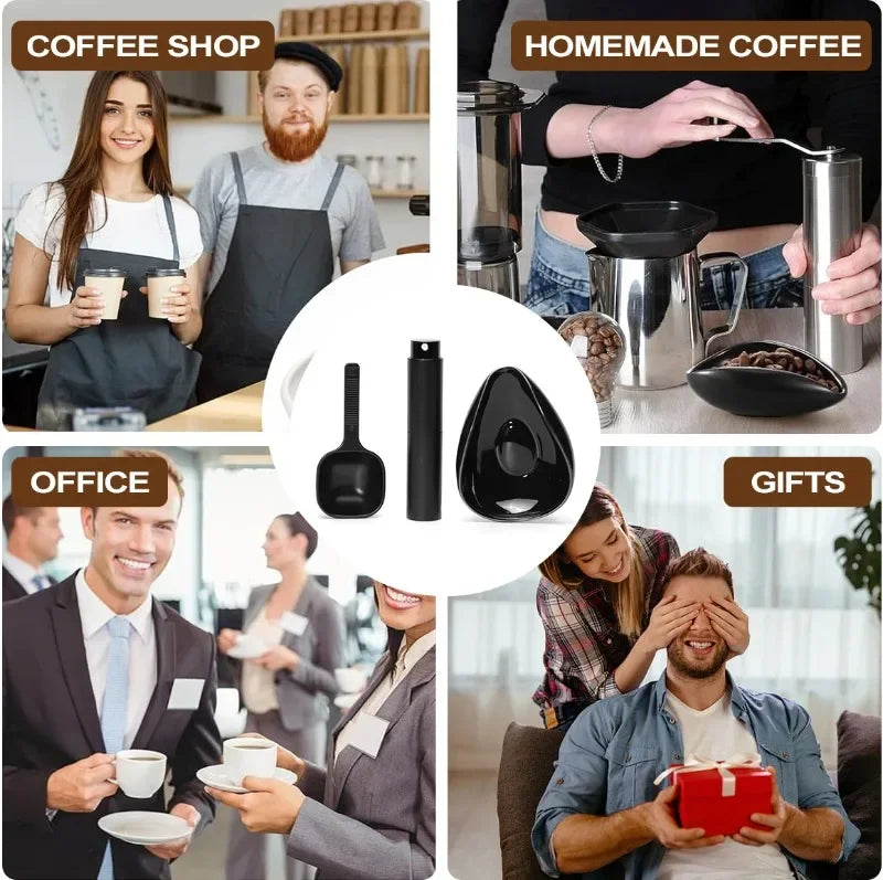 Coffee Bean Dosing Cup and Spoon Set, Ceramic Dosing Vessel Measuring Tray Kit for Coffee or Tea,  Espresso Accessories