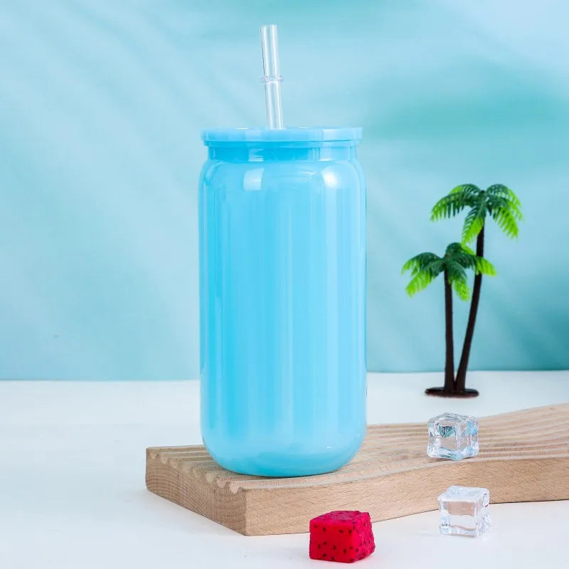Transparent Straw Colored Plastic Cup Eco-Friendly Straw Cup Portable Water Bottle With Lid For Cold Milk Drinks Straw Material
