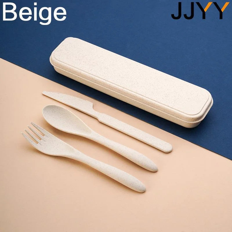 JJYY 1Set(3Pcs) Creative Portable Cutlery Set With Case Knife Fork Spoon Set Students School Office Home Travel Supplies