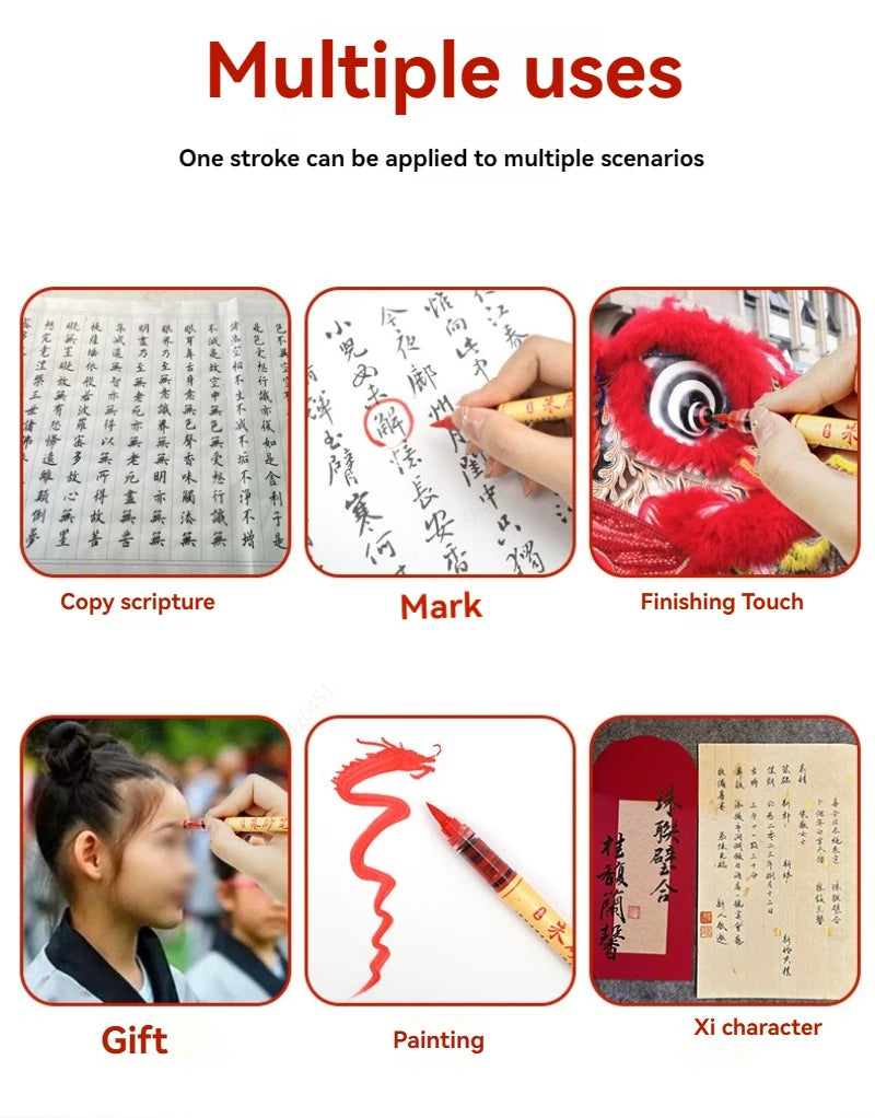 1-5pcs Writing Blessing Pen Specialist Cinnabar Brush Study Utensils Calligraphy Practice Special Learning Tools Xuan Paper Pen