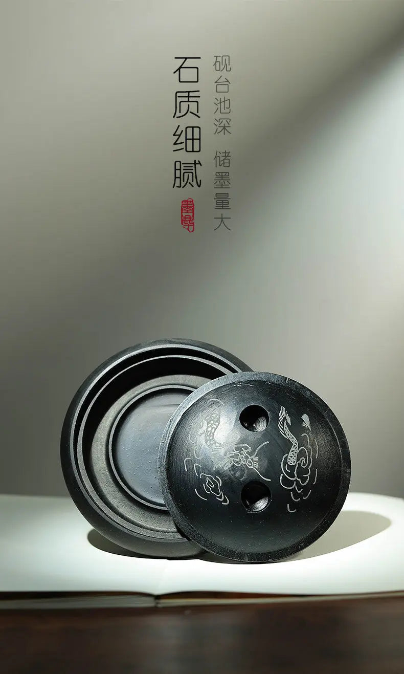 Natural Original Stone Inkstone With Cover Longan Round For Students Libros Livros Livres Kitaplar Art
