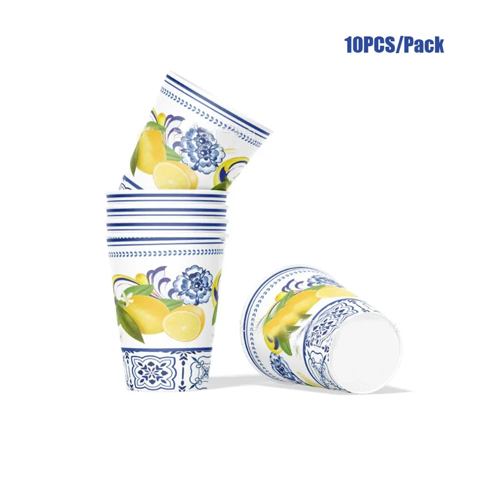 Lemon Birthday Decoration Sicilian Lemon Paper Plates Cups Napkins Tablecloth Banners Spiral Baptism Dolce Vita Party Supplies