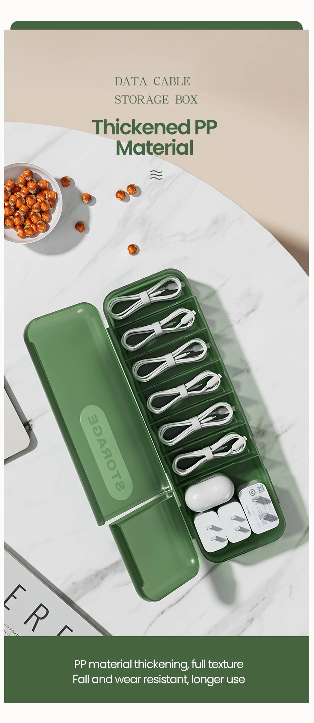 Cable Storage Box With 7 Compartments Organizer Charger Cord Storage Box Reusable Cable Storage Case Management for Home Travel
