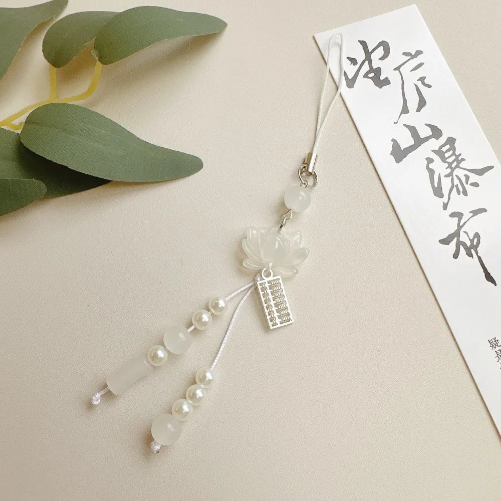 New Chinese-style Handmade Beaded Lotus Pendant Key Chains Mobile Phone Chain for Women Men Ethnic Charm Jewelry Accessory Gift