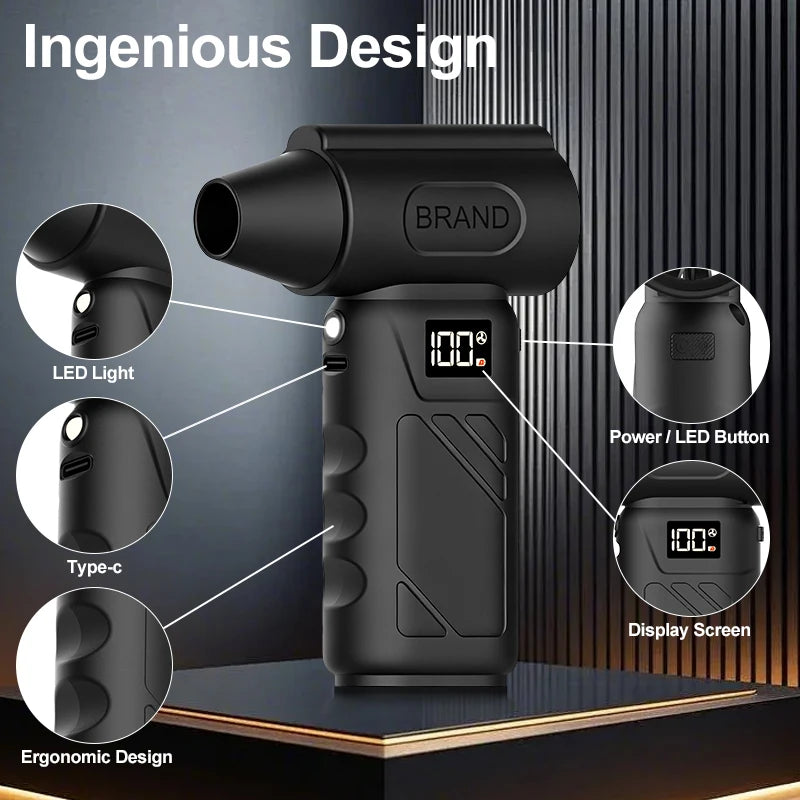 9000KRPH Mini Turbo Air Blower Ergonomic Grip Compact Cordless Compressed Air Duster Handheld Jet Fan for Keyboard Home Dust