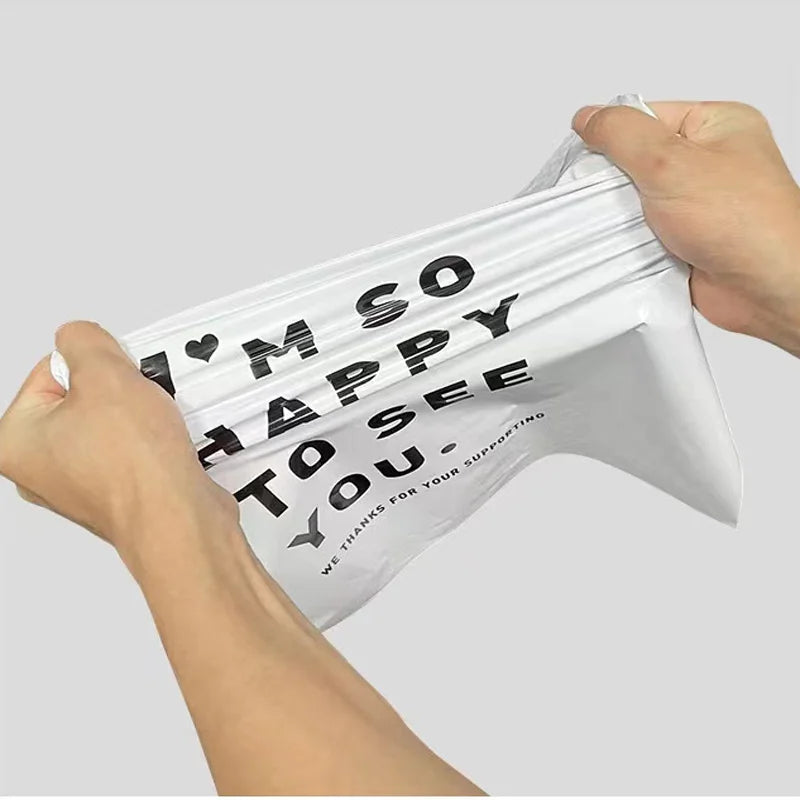 20Pcs/Pack White Color Thicken Express Bag THANKS Printing Waterproof Clothing Parcel Packaging Bags Envelope Courier Pouch