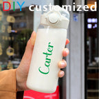 DIY 400MLSchool Bottle Plastic Customize Print Name Kid's Children Cup Straw Tube Ring Handle Easy Take Food Safety Material