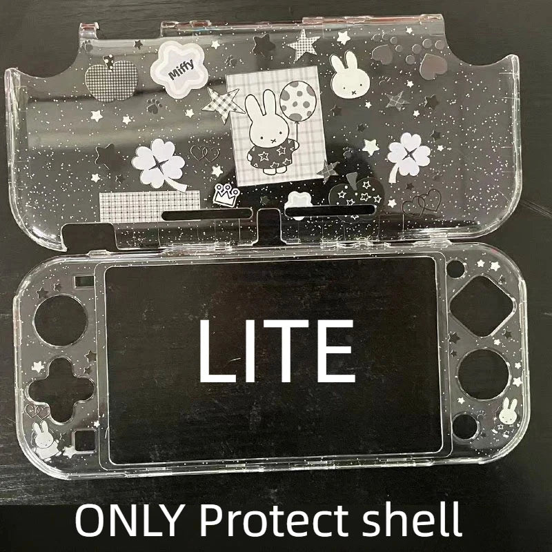 New In Stock Miffy Co-Branded Nintendo Switch OLED NS NS2 LITE Protective Case Glitter Handle Cover Transparent Black White Gift