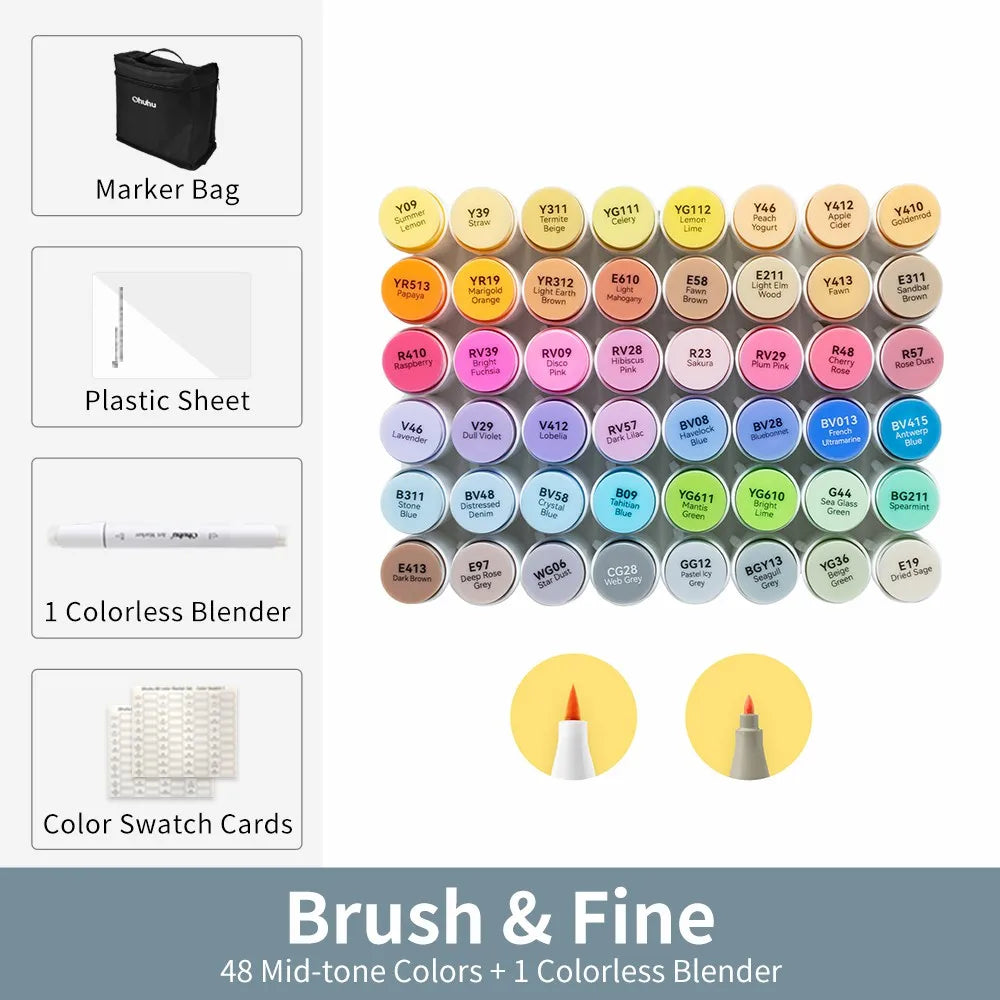 Ohuhu Honolulu B Marker Pen Set Color Markers Alcohol Art Markers Refillable Dual Tips Sketching Drawing Manga School Supplies