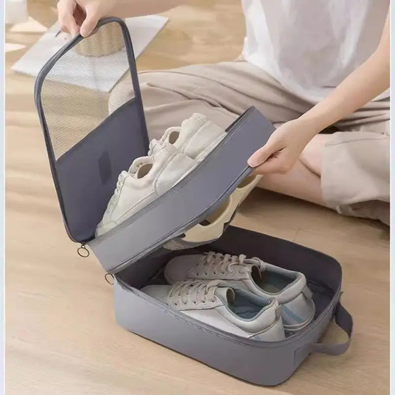 Travel Shoe Bag Storage Bag Washed Diagonal Breathable Mesh Multiple Pairs of Shoes Portable Shoe Box for Business Trips