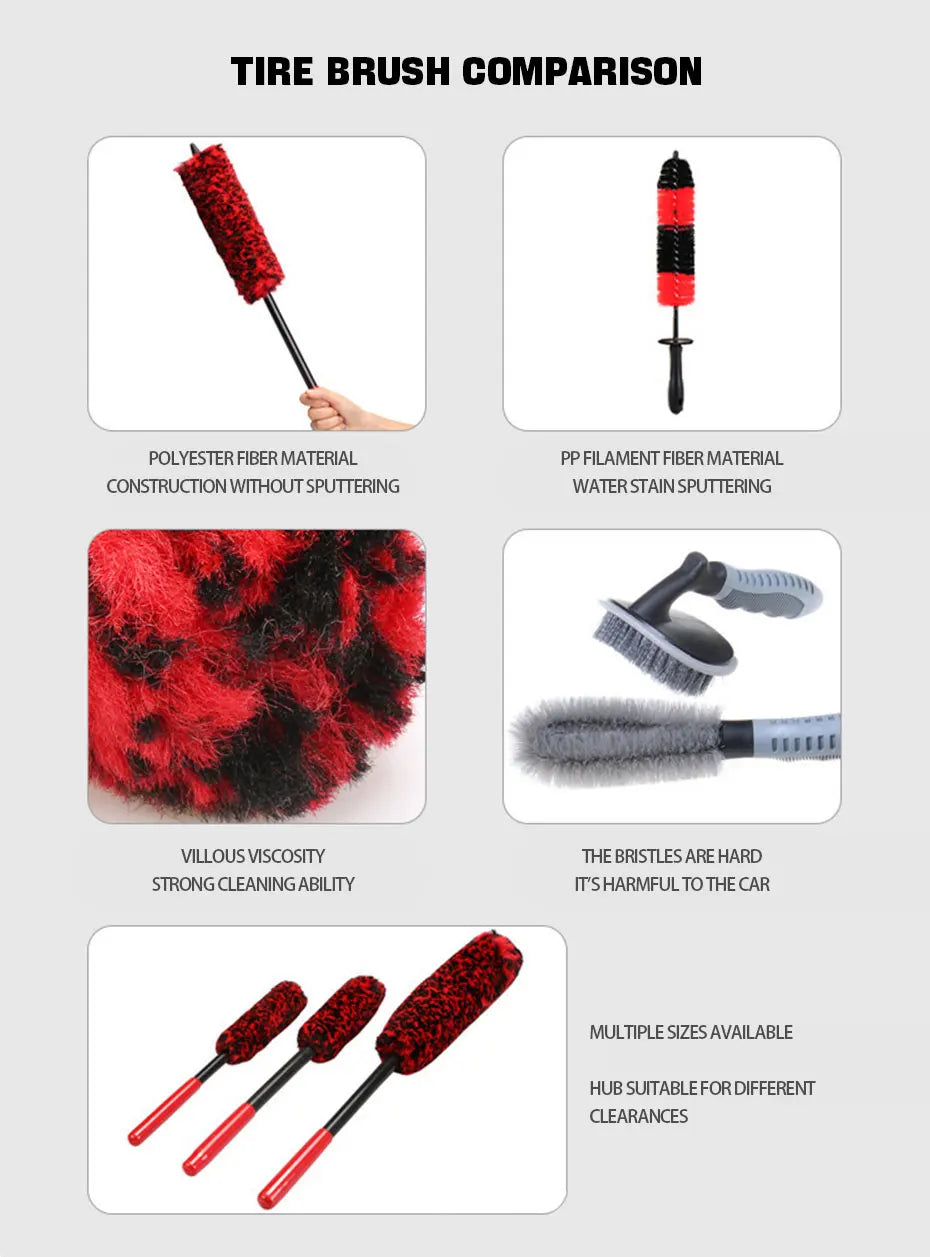 SEAMETAL Car Wheel Detailing Cleaning Brush Woolies Plush Car Rim Tire Wash Brushes Long Handle Bendable Auto Wheel Clean Tools