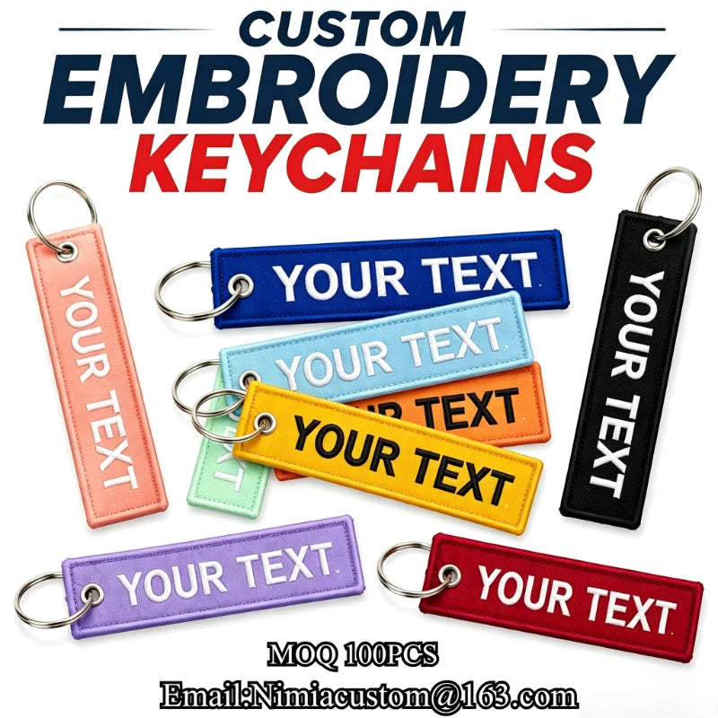 Wholesale Custom Embroidery Keychains Logo Flight Tag Keychain Jet Tag Keychain Personalized Name Key Ring Fabric Keychain