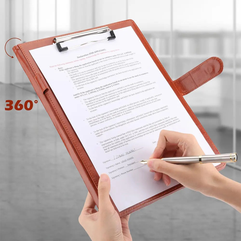 Multifunctional leather folder with A4 writing pad cover including 1 lined notepad, can hold bank cards and other storage