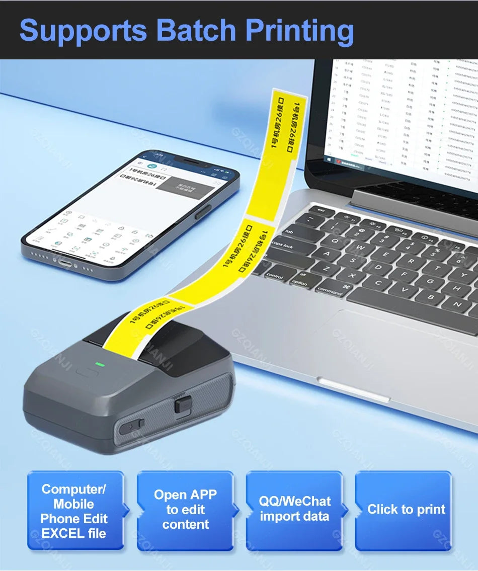 P2 Thermal Wireless Label Printer 20-58mm 2 inch Portable Bluetooth Sticker Mini Printer Price Tag Barcode Label Maker DIY