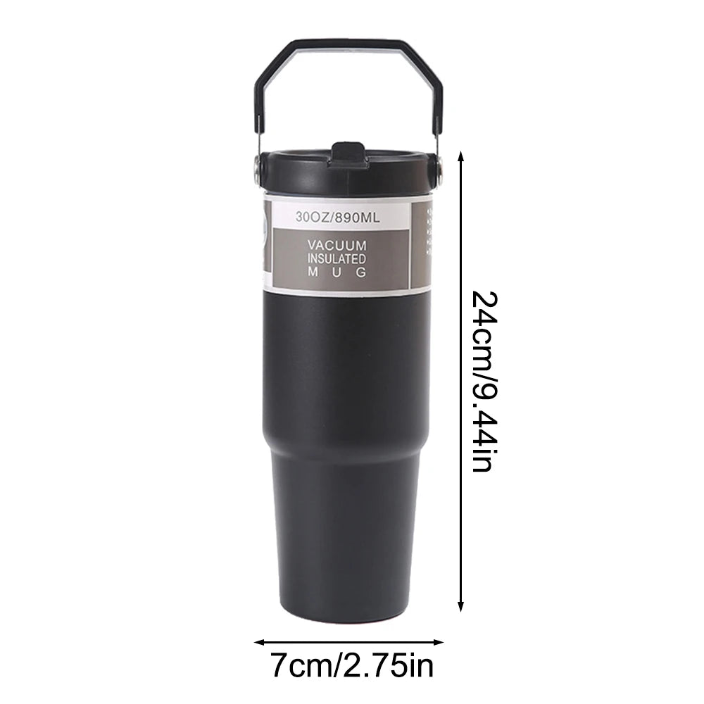 30OZ Portable Car Cup Stainless Steel Thermos Cup with Straw Travel Sports Water Bottle With Handle Cover Coffee Vacuum Flask