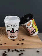 25pcs 90 Caliber Disposable Coffee Cups Fresh Milk Hot Drink Thickened Cartoon Paper Cup Milk Tea Takeaway Packag Cup with Lid