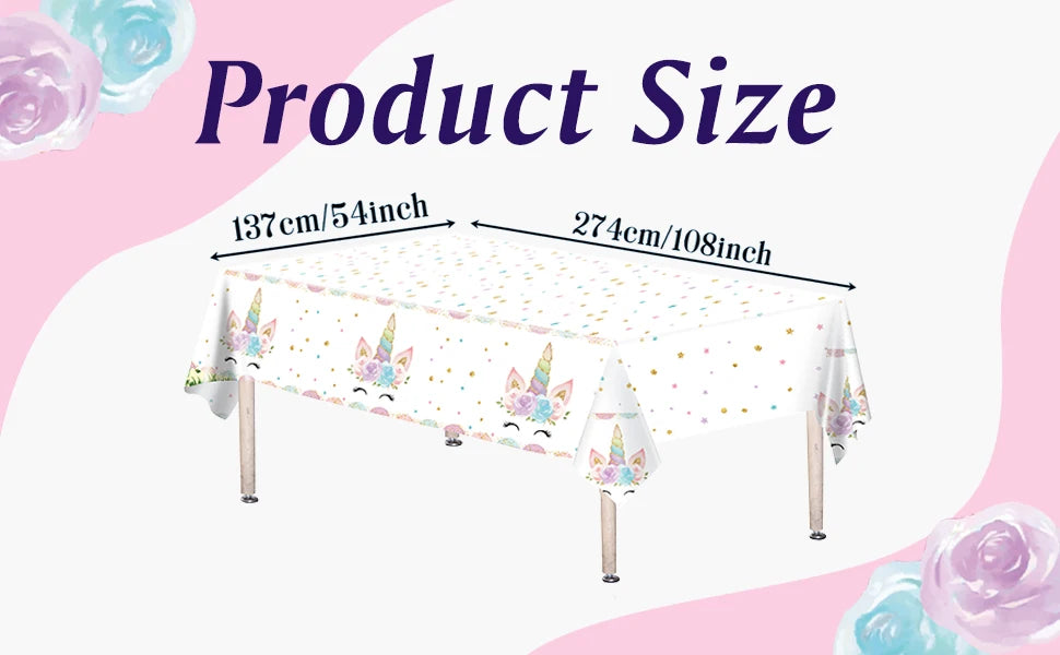 Magical Unicorn Tablecloth 54x108''-Disposable Waterproof Plastic for Girls Birthday&Baby Sprinkle | Glitter Rainbow Party Decor