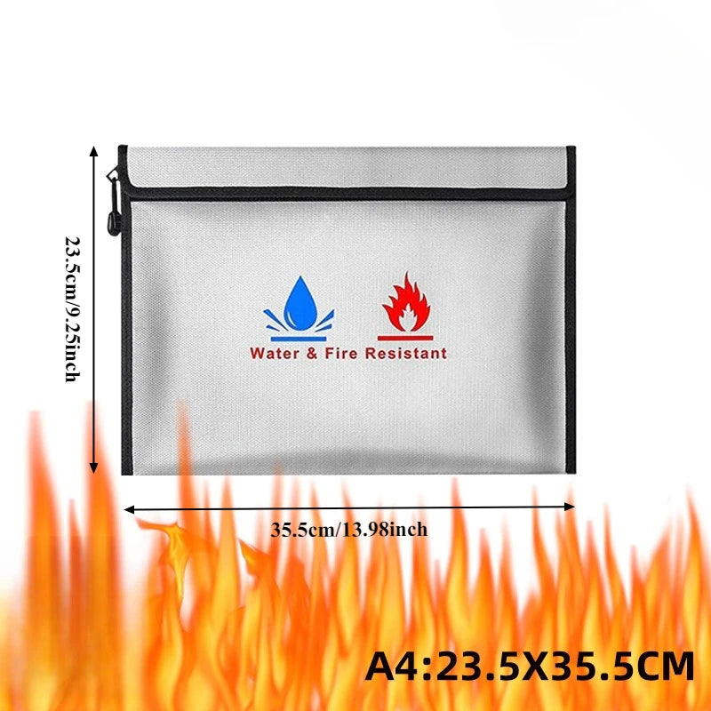 Fireproof Waterproof Document Bag with Zipper Closure for Certificates Money Cards Storage Home Office Travel Portable Organizer