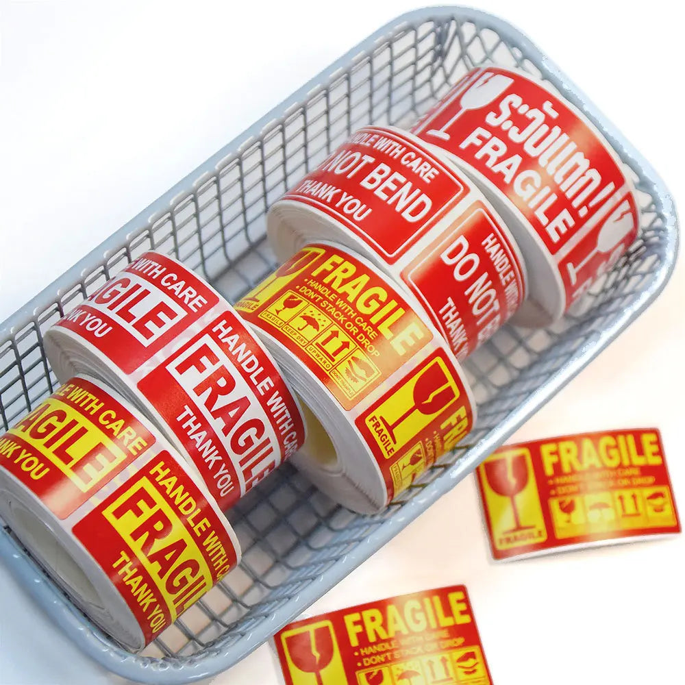 250pcs Fragile Stickers Roll Fragile or Bend Handle with Care 2.5cm*4.5cm Shipping Label Packaging Remind Label Thank You Sticke
