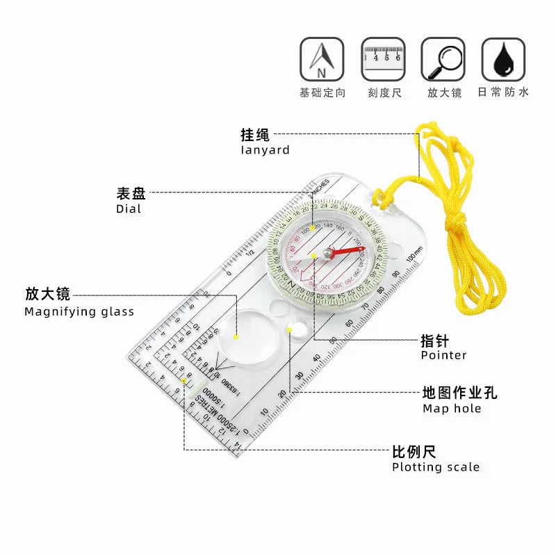 Outdoor Compass Navigation Map Ruler - Scouting Scale Orienteering Gear for Hunting Survival Travel And Backpacking