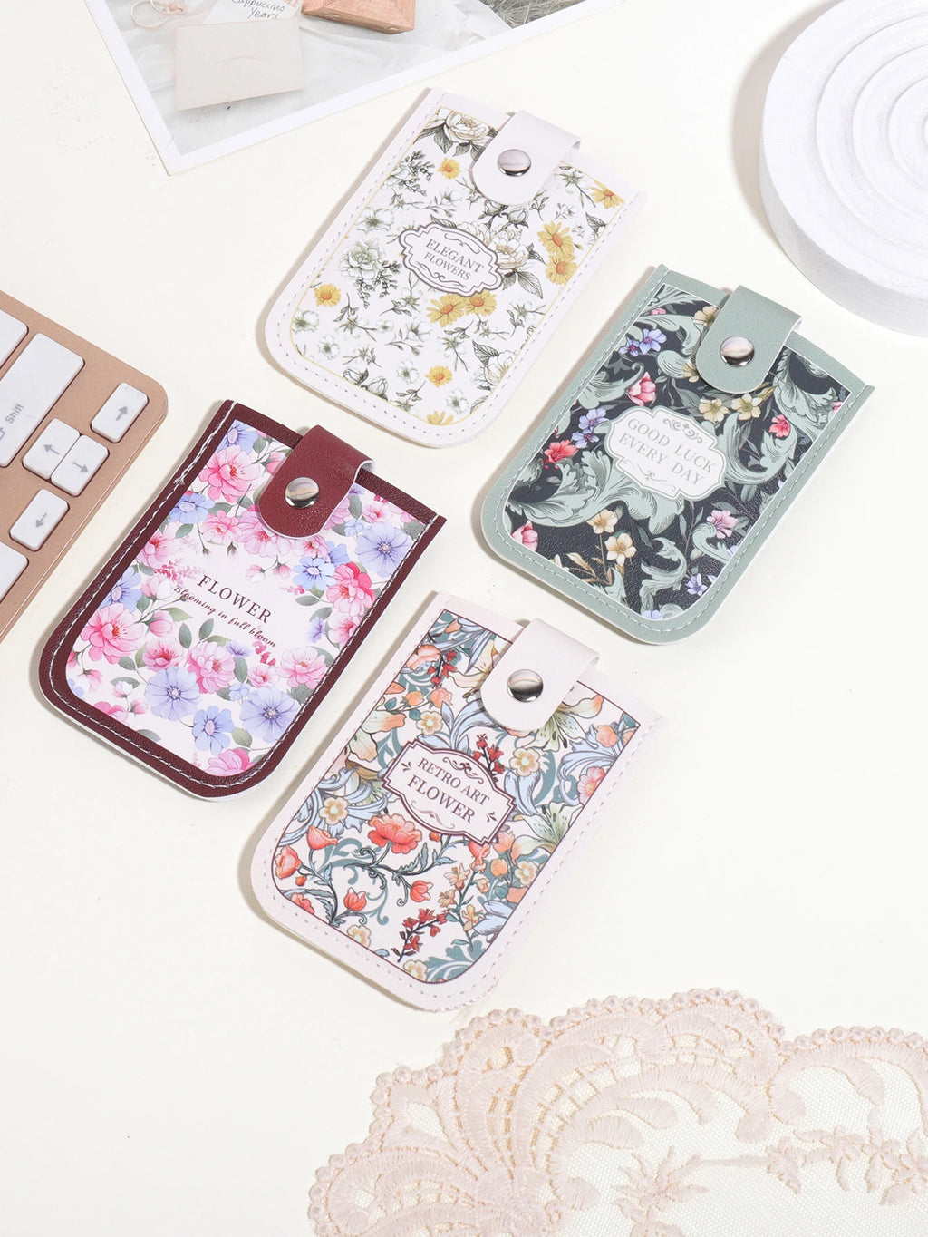 1PC Oil Painting Floral Pattern Card Holder,Pull-Out Multi-Card Slots,Suitable for ID Cards,Bank Cards, Business CardsStorage
