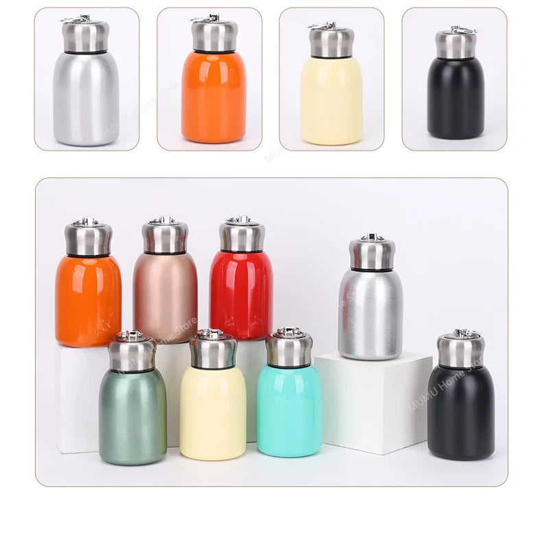 300ML Stainless Steel Vacuum Flask with Lifting Ring Mini Thermos Cup Car Insulated Cup Portable Travel Water Bottle Coffee Mug