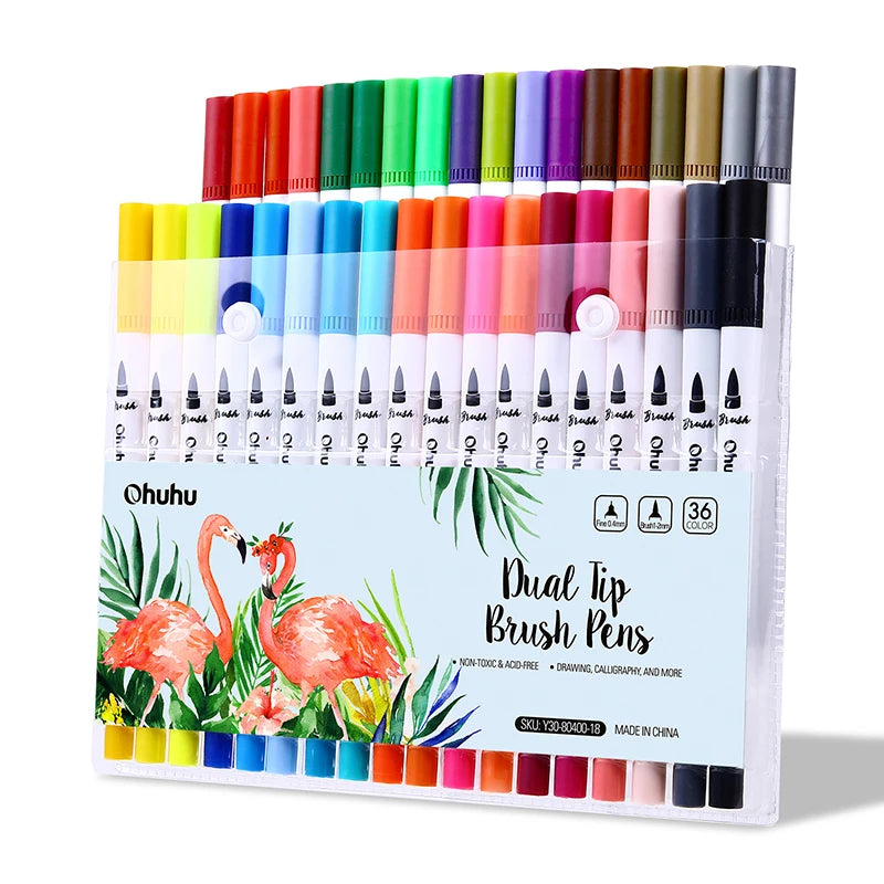 Ohuhu Art Markers Dual Tips Line Marker Set WaterColor Pen Coloring Water Color Brush Fineliner Painting Drawing School Supplies