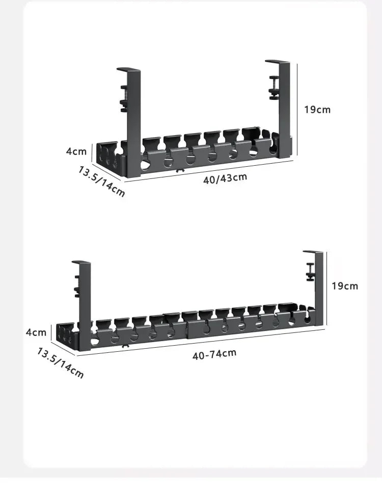 Under Table Storage Rack No Punching Metal Cable Management Tray Home Office Desk Wire Organizer Retractable Power Strip Storage