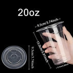 50PCS Clear Disposable Plastic Cups Flat Lids Drinking Cup for Party Wedding Ice Coffee Milkshakes Smoothies Cold Drinks