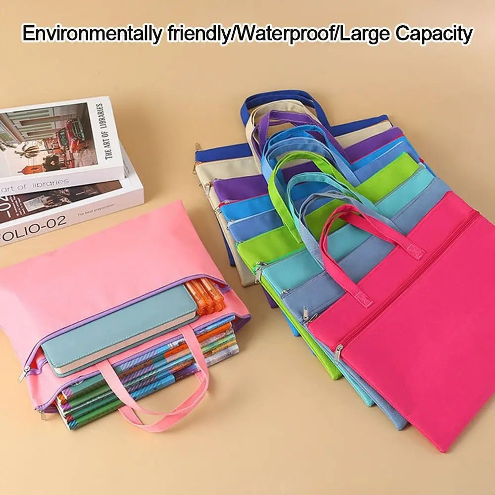 A4 File Bag Portable Zipper Oxford Cloth Waterproof 8k Sketch Drawing Art Storage Bag Canvas Bag School Office Filing Products