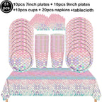 Mermaid Party Supplies Mermaid Scales Pattern Paper Plate Cup Napkin Popcorn Box Food Bowl Girl Birthday Party Baby Shower Decor