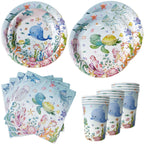Ocean Sea Birthday Party Tableware Turtle Whale Print Plates Napkins Cups for Baby Shower Ocean Party Birthday Decorations
